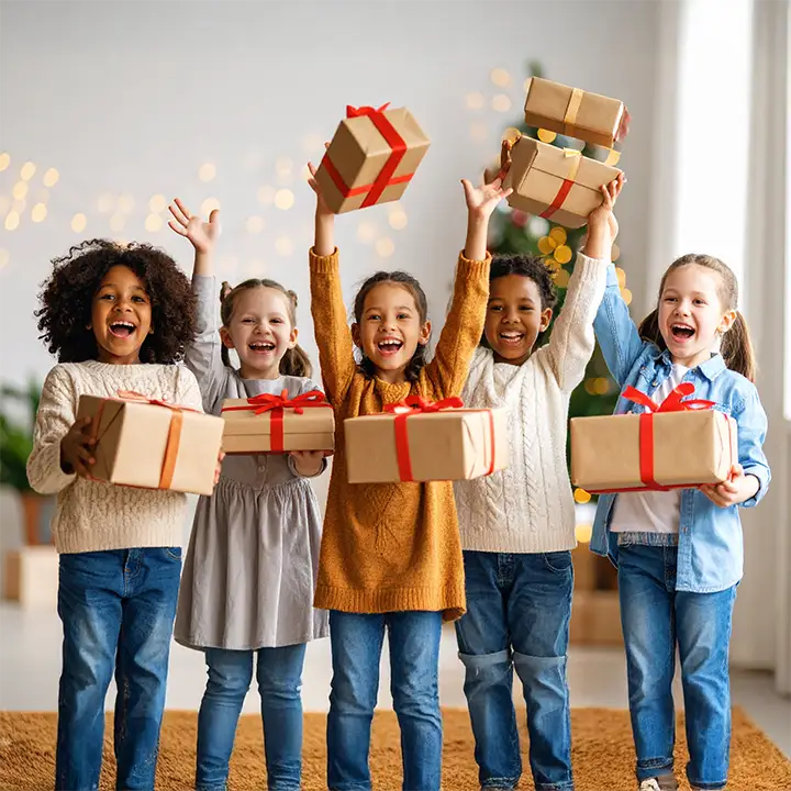 Happy kids with their gifts 2 - sanamify charity